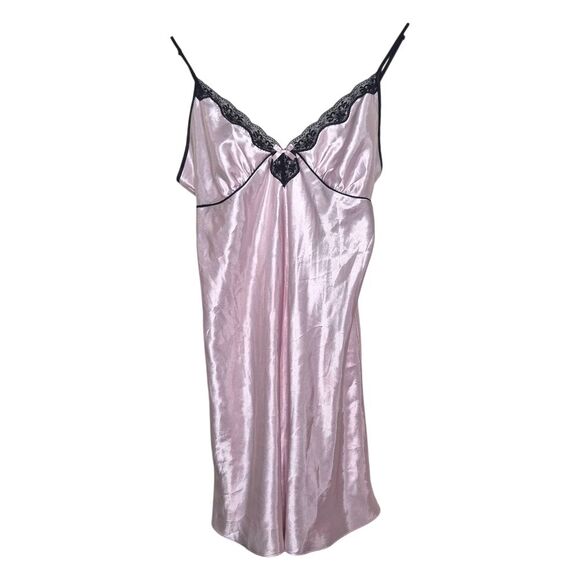 New Directions Pink and Black Chemise Slip Dress Lace Intimates Size Medium - Picture 1 of 3